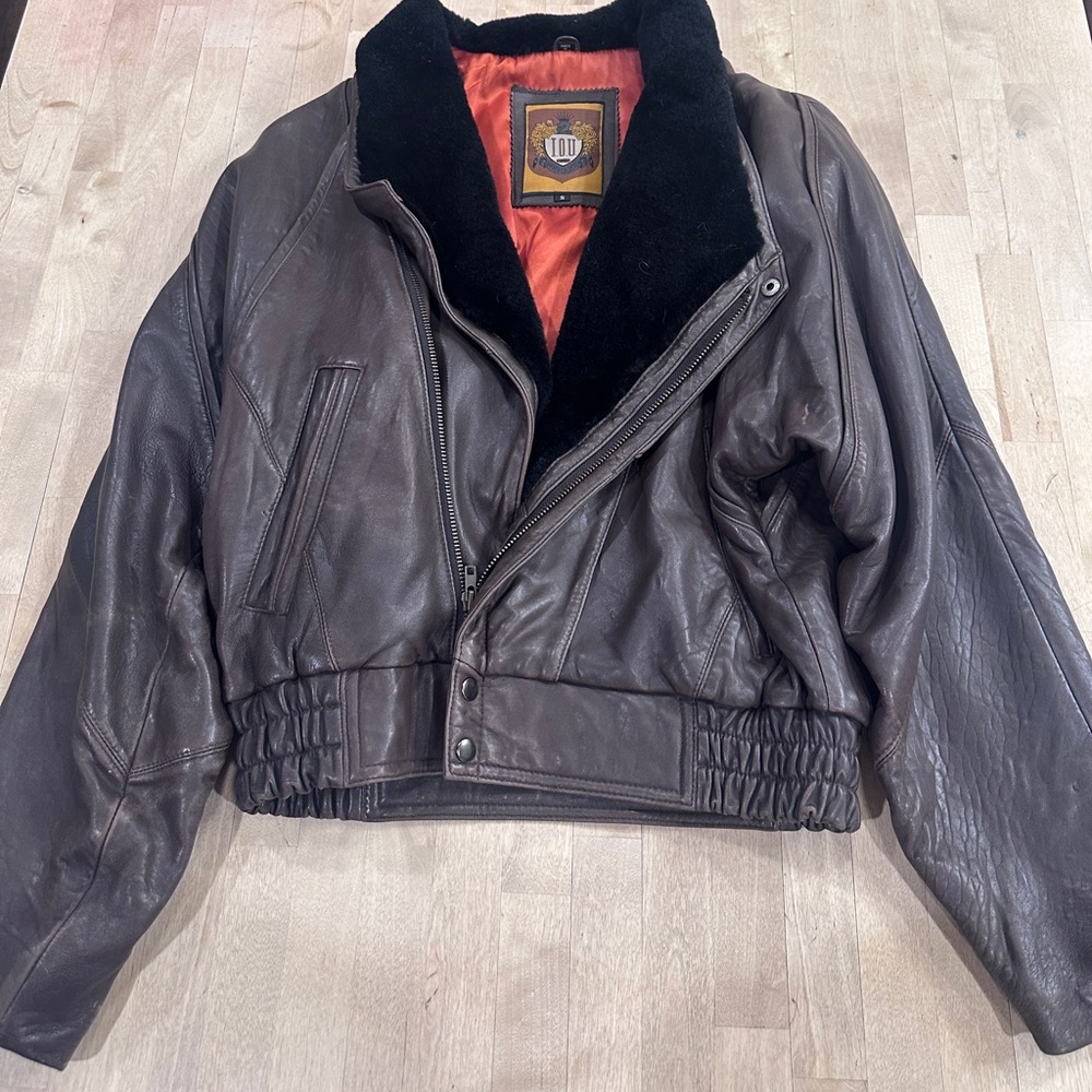 Men's Dark Brown Leather Bomber Jacket